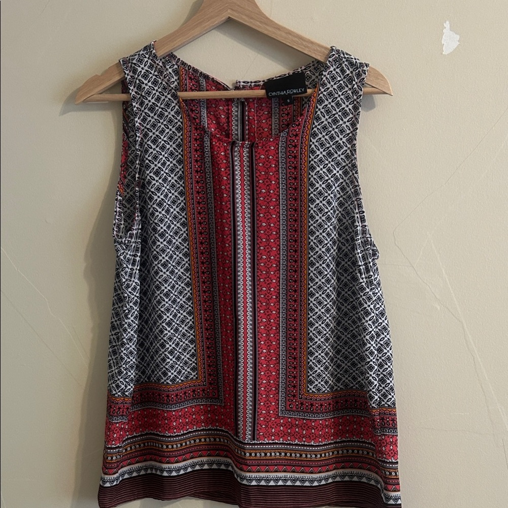 Cynthia Rowley Red and Black Patterned Sleeveless Top